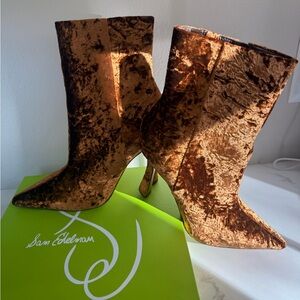 Sam Edelman Crushed Velvet Heeled Boots in Brown